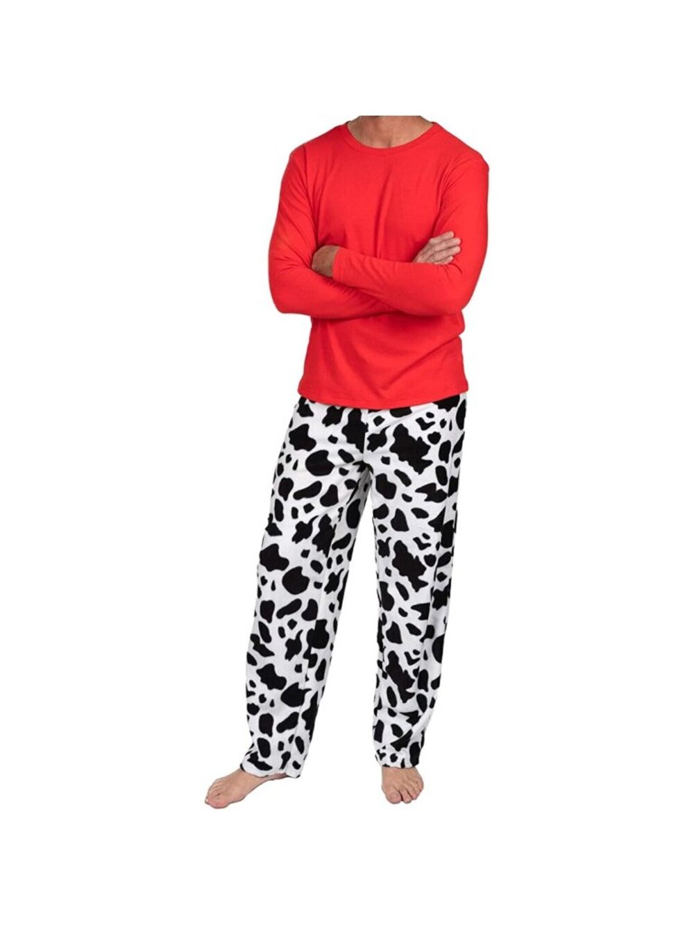 2 Piece Pajama Set Leveret Men's Cotton Top & Fleece Pants Orange B & W Cow XXL